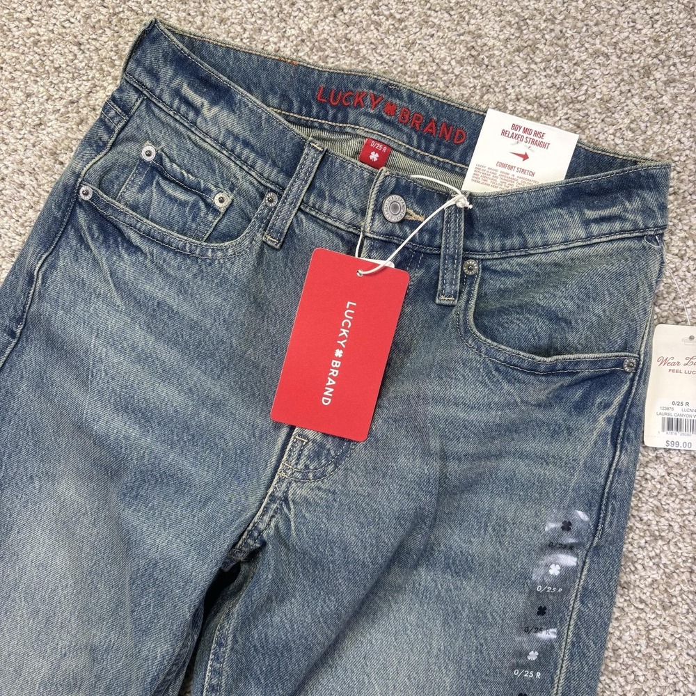 NWT Lucky Brand Laurel Canyon Jeans‎ Womens 0/25R Blue Midrise Relaxed Straight